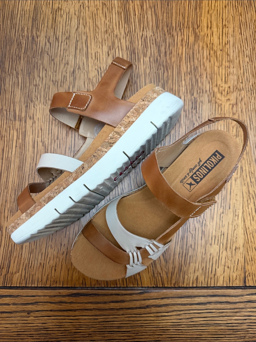 PIKOLINOS Brown and White Leather Slingback Sandals - Picture 2 of 5